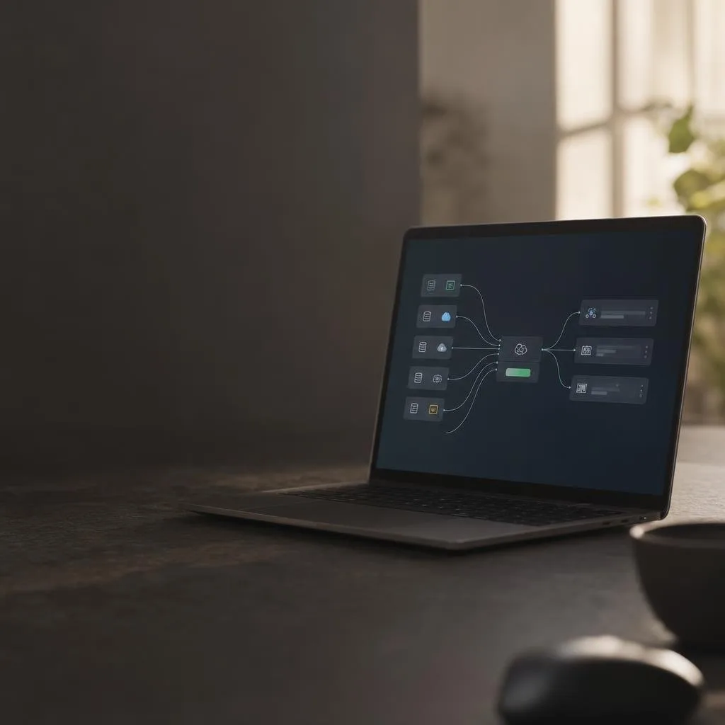 Connected data sources on a laptop screen